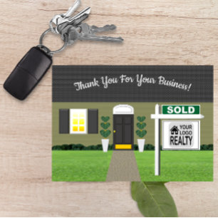 Realtor Grey House Sold Sign Thank You Card