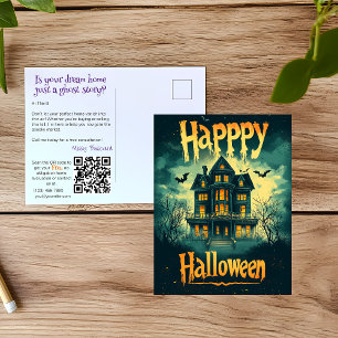 Realtor Halloween Haunted House Advertising Holiday Postcard