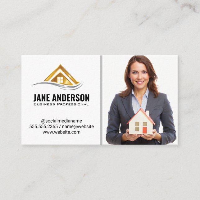 Realtor Holding Home | Business Woman Business Card (Front)