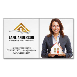 Realtor Holding Home Business Woman Magnetic Business Card