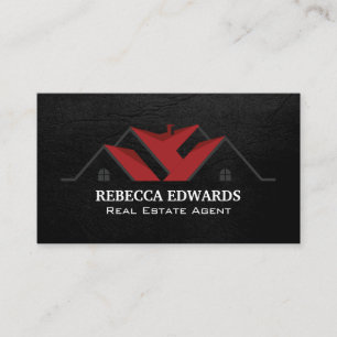 Realtor House Roof Black Leather Business Card