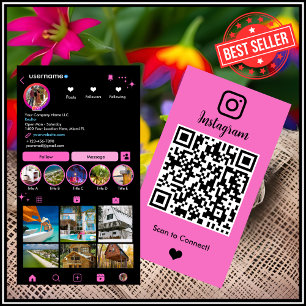 Realtor Instagram Real Estate Agent Broker Pink QR Business Card