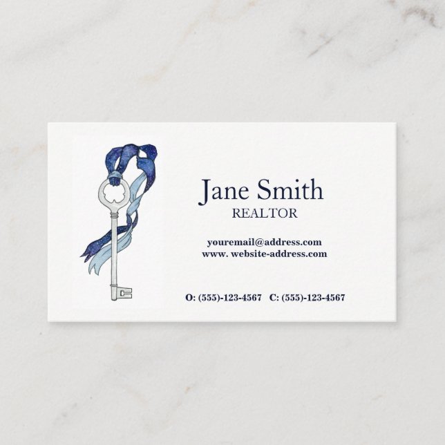 Realtor Key Watercolor Real Estate Modern Business Card (Front)