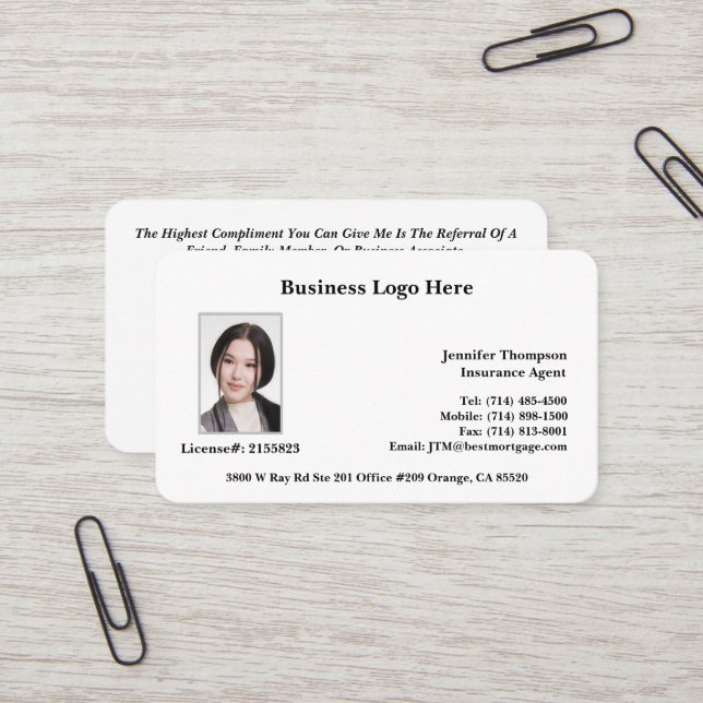 Realtor, Loan Officer, Insurance Business Card (Front/Back In Situ)