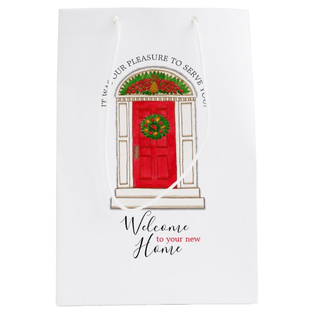 Realtor Marketing Welcome Home Red Door Pineapple Medium Gift Bag (Front)