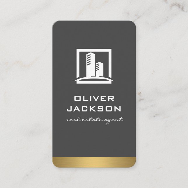 Realtor Metallic Trim | Property Icon Business Card (Front)