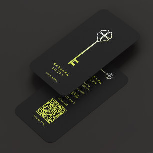 Realtor Minimal Mortgage Broker Black Green Key Business Card