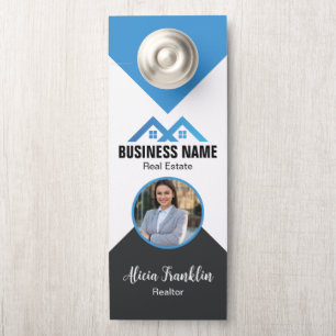 Realtor Modern Black Blue Real Estate Agent Photo  Door Hanger