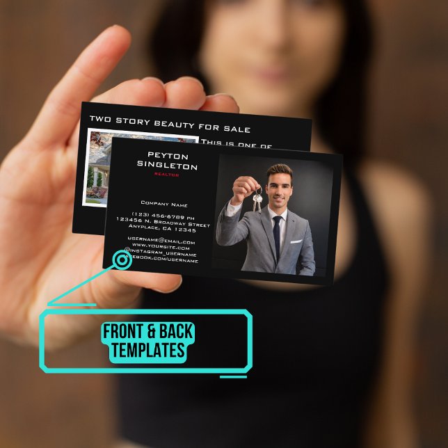 Realtor Modern Black with Home Photo Business Card (Please enjoy our business card)