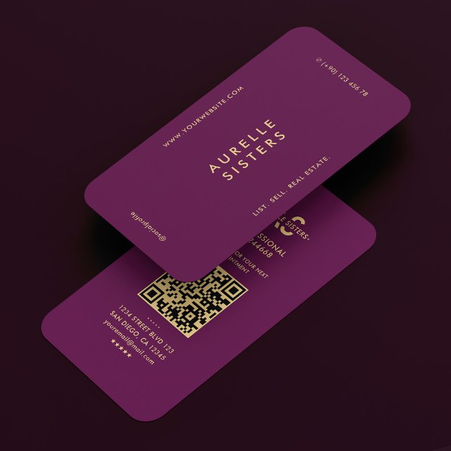 Realtor Modern Monogram Luxury Purple QR Business Card (Realtor Modern Monogram Luxury Purple QR Business Card
)