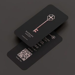 Realtor Mortgage Broker Elegant Black Rosegold Key Business Card