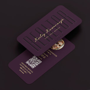 Realtor Mortgage Broker Photo Luxury Purple QR Business Card