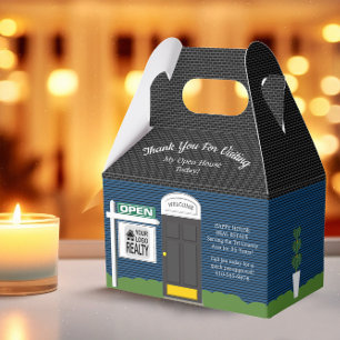 Realtor Open House Wooden Sign Blue House Gift Box