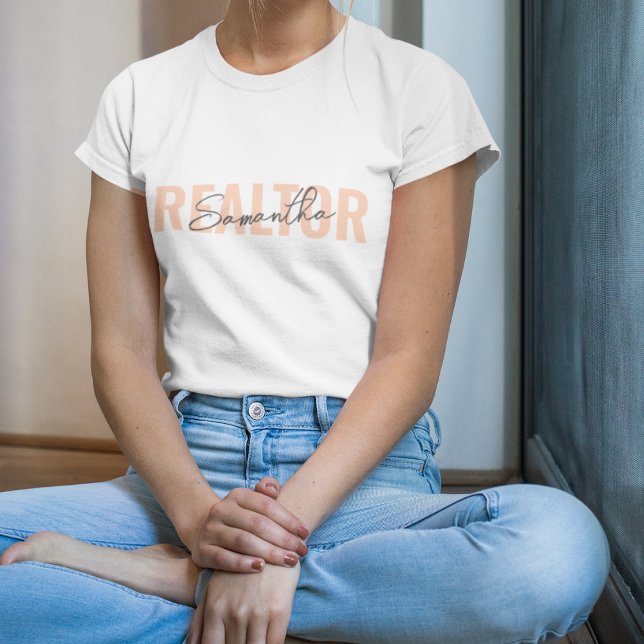 Realtor Real Estate Agent Blush Pink Monogram T-Shirt (Creator Uploaded)