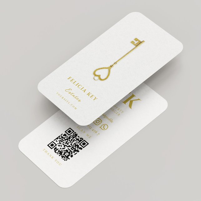 Realtor Real Estate Broker Elegant White Gold Key Business Card (Realtor Real Estate Broker Elegant White Gold Key Business Card
)