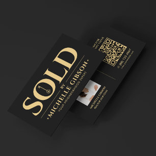 Realtor Real Estate Broker Key Photo QR Code Black Business Card