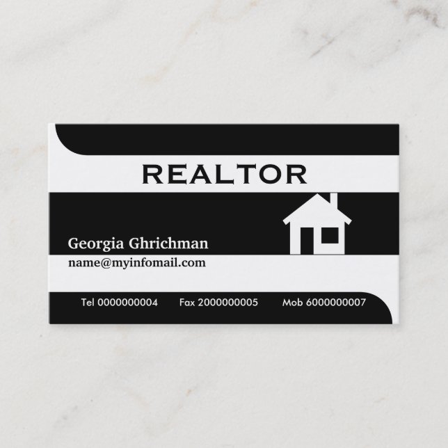 Realtor/Real estate business cards- black white Business Card (Front)
