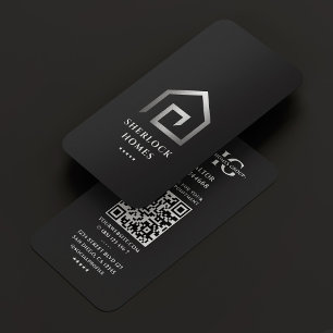 Realtor Real Estate Elegant Black Silver House Business Card