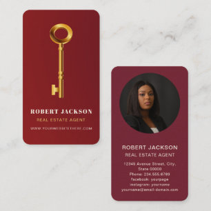 Realtor Real Estate Gold Key Luxury Red Business Card