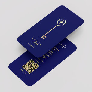 Realtor Real Estate Royal Blue Gold Key Luxury  Business Card