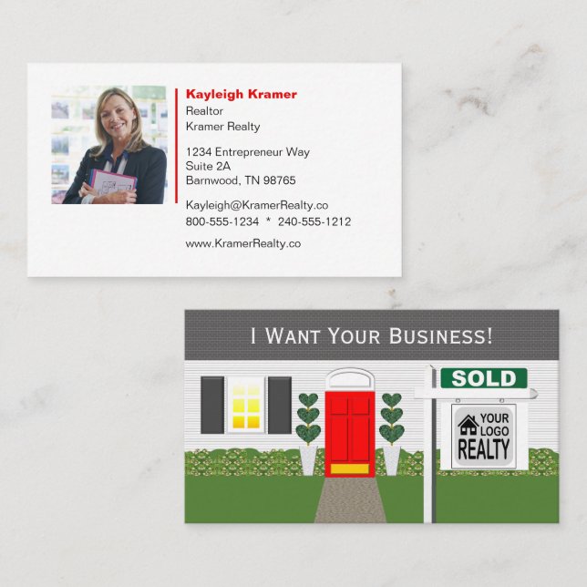 Realtor Red Door White House Sold Sign Business Card (Front/Back)
