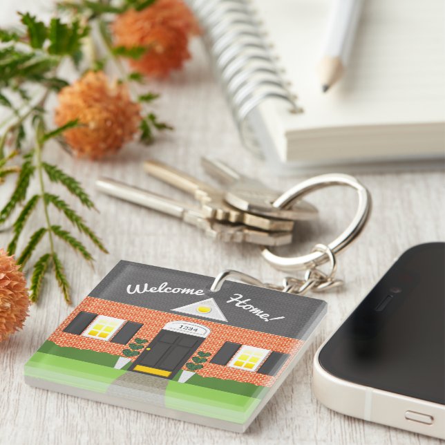 Realtor Welcome Home Brick New Home Keychain (Front Right)