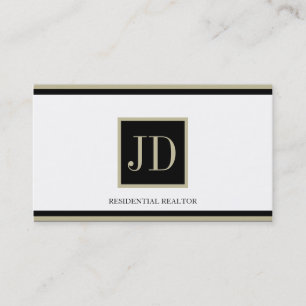 Realtor White Black/Tan Square Monogram Plaque Business Card