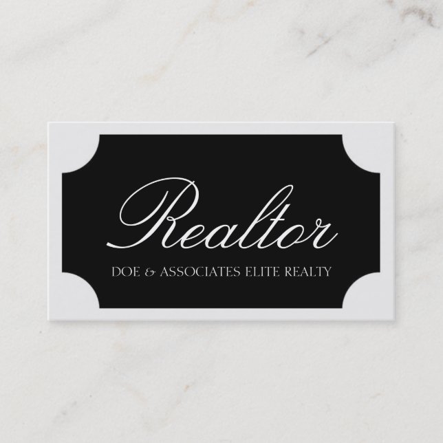 Realtor White Script /Black Plaque Business Card (Front)