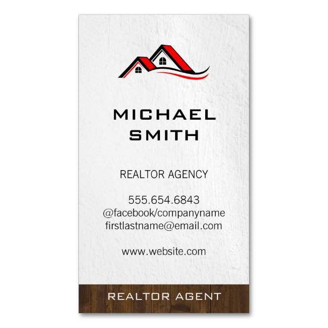 Realtor Wood Trim | Home Rooftops Magnetic Business Card (Front Vertical)