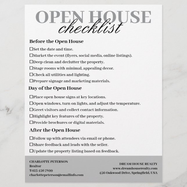  Realtors Open House Checklist  Flyer (Front)
