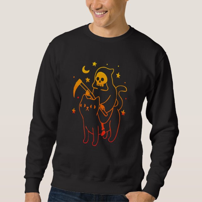 Reaper Riding A Devil Cat Skeleton Skull Reaper Sweatshirt (Front)
