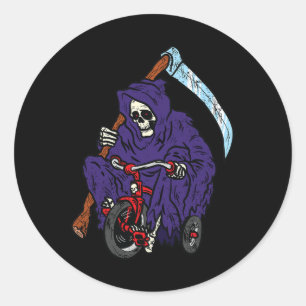 Reaper Riding Bicycle Halloween Spooky Skeleton Bo Classic Round Sticker