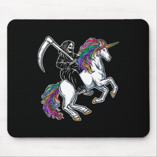 Reaper Riding Unicorn Rainbow Skeleton Halloween Mouse Pad