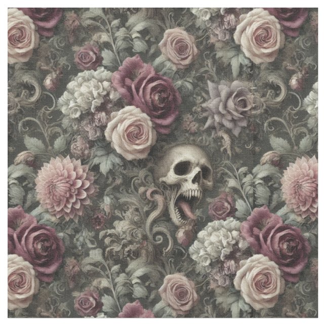 Reaping in the Roses – Gothic Classic Tile Fabric (Close Up)