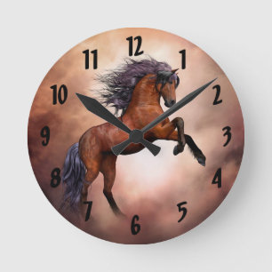 Rearing Bay Horse Round Wall Clock