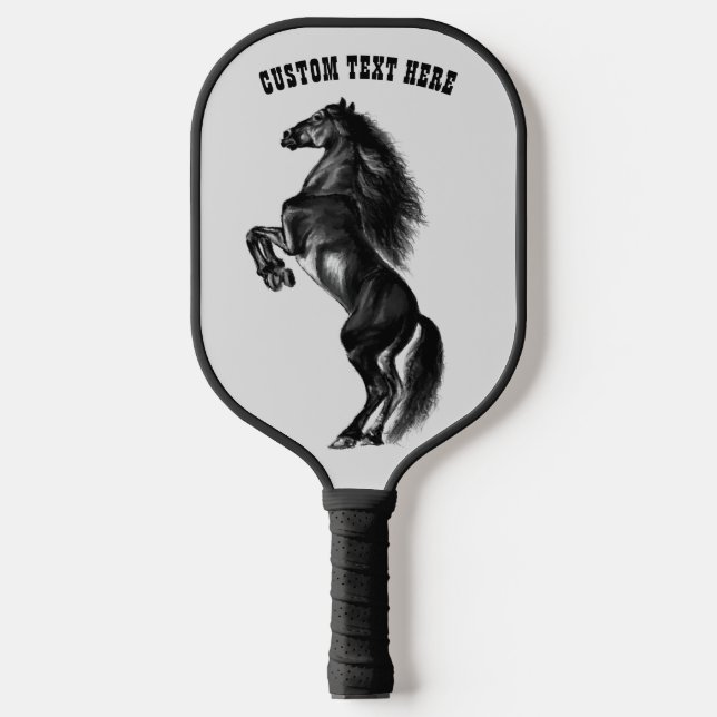 Rearing Black Horse Custom Text Pickleball Paddle (Front)