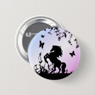 Rearing Black Stallion 6 Cm Round Badge