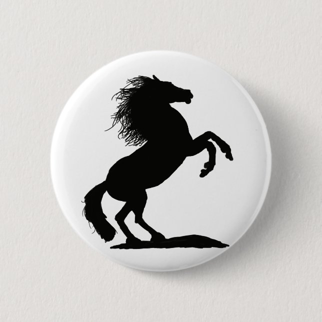 Rearing Black Stallion - 6 Cm Round Badge (Front)