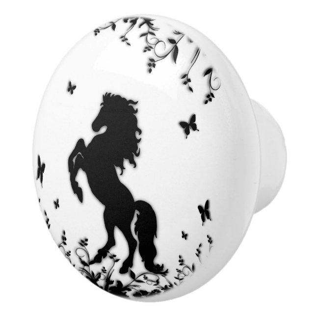 Rearing Black Stallion Ceramic Knob (Right)