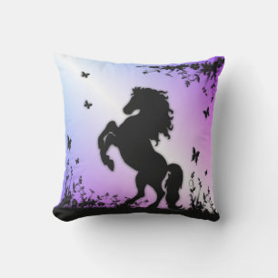 Rearing Black Stallion Cushion