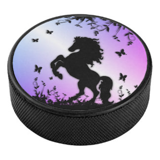 Rearing Black Stallion Hockey Puck