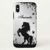 Rearing Black Stallion / Horse on Silver Personal