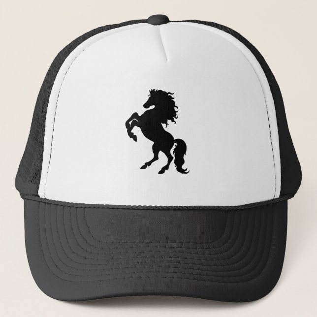 Rearing Black Stallion / Horse Trucker Hat (Front)