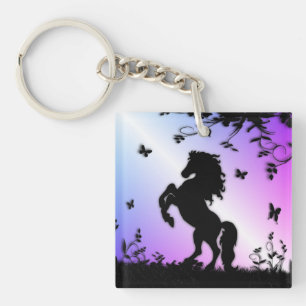 Rearing Black Stallion Key Ring