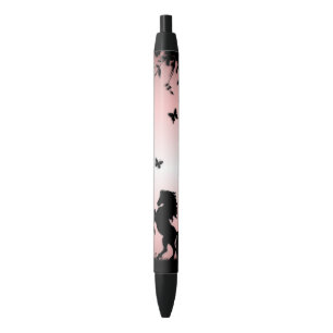 Rearing Black Stallion Pink Ink Pen