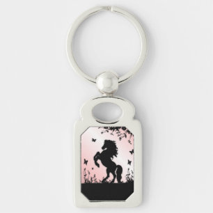 Rearing Black Stallion Pink Key Ring