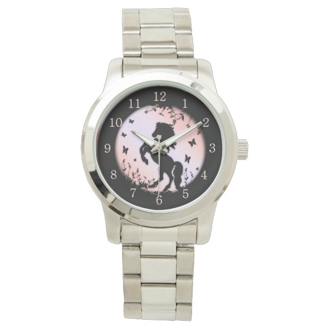 Rearing Black Stallion Pink Watch (Front)
