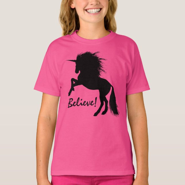 Rearing Black Unicorn "Believe" T-Shirt (Front)