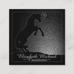 Rearing Black Unicorn (black leather) Square Business Card