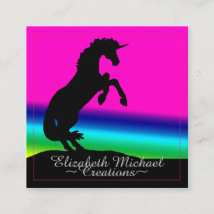 Rearing Black Unicorn (rainbow) Square Business Card